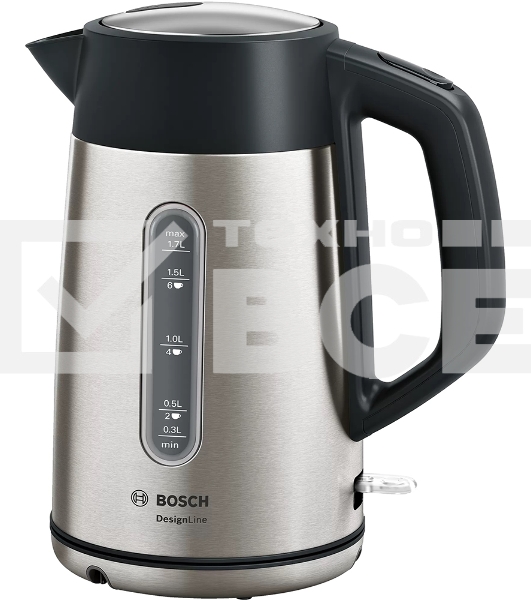 Чайник электрический Bosch TWK4P440 1.7 л, 2400 Вт, нержавеющая сталь/черный (корпус: нержавеющая сталь)