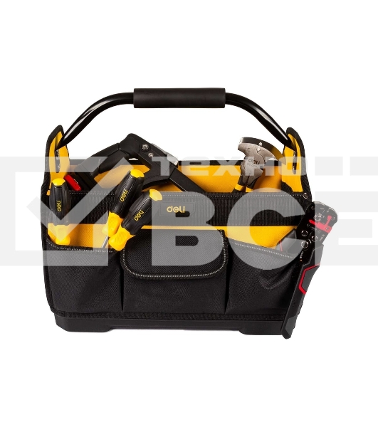 Сумка для инструментов каркасная с жестким пластиковым дном Deli DL586111 7 карманов, без плечевого ремня, ткань Оксфорд 600D
