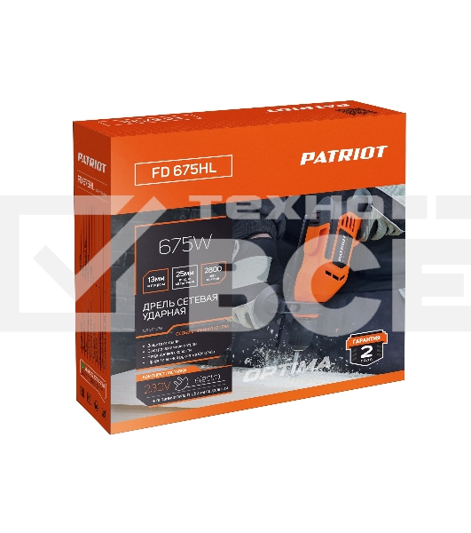 Дрель электрическая ударная PATRIOT FD 675HL, 675Вт, 2800об/мин, 44800уд/мин, макс. диаметр сверления 13мм, быстрозажимной патрон