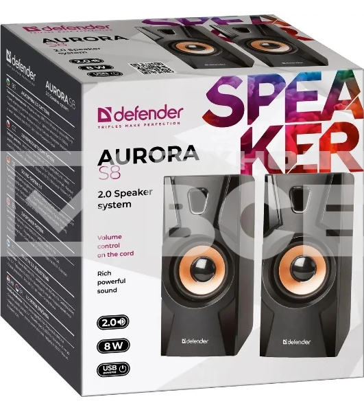 Акустическая система 2.0 Defender Aurora S8 черный, 8 Вт, питание от USB