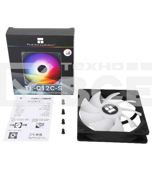 Кулер для корпуса Thermaltight TL-C12C-S (120x120x25мм, 4-pin PWM, ARGB, 66.17CFM, 25.6dBA, 1550RPM, черный)