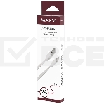 Кабель Maxvi MC-03F white USB-A - Lightning, 2A Плоский кабель, ток макс. нагрузки 2А, макс. напряжение 5V; стандарт USB 2.0; длина 1м, материал PVC, белый, фото2