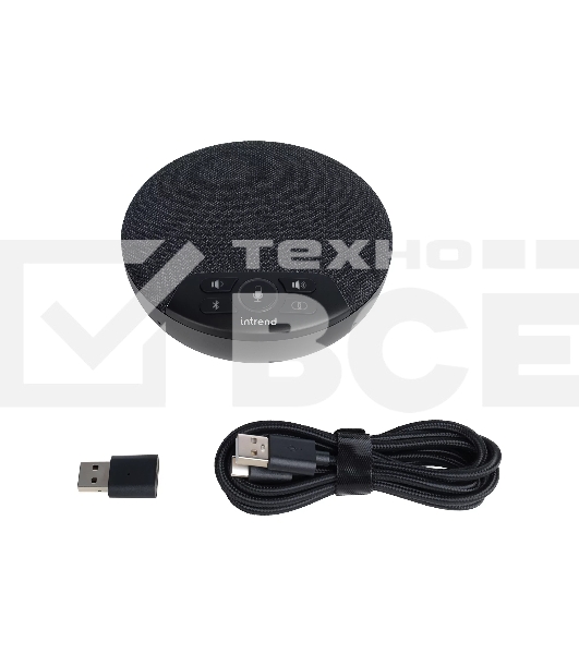 Спикерфон Intrend [ITSPH-W200] 4 капсюля, BT+USB, эффективный радиус 3м, ANC, AEC, AGC, полнодуплексная связь, беспроводное каскадирование 2х спикерфонов, аккумулятор: время работы в режиме разговора до 12 часов. В комплекте USB-dongle