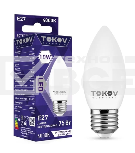 Лампа светодиодная TOKOV ELECTRIC 10Вт С37 4000К Е27 176-264В