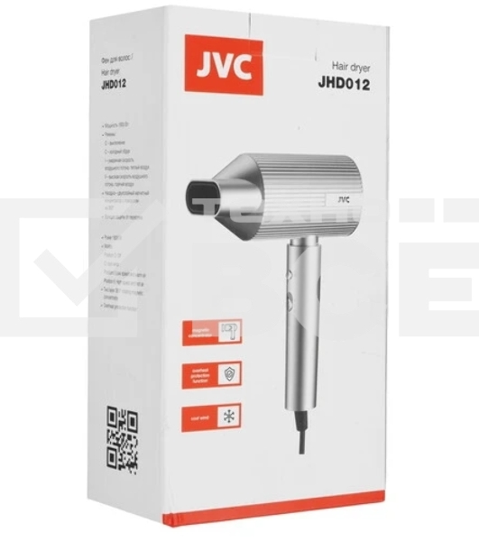 Фен JVC JHD012 серый/серебристый, 1800 Вт