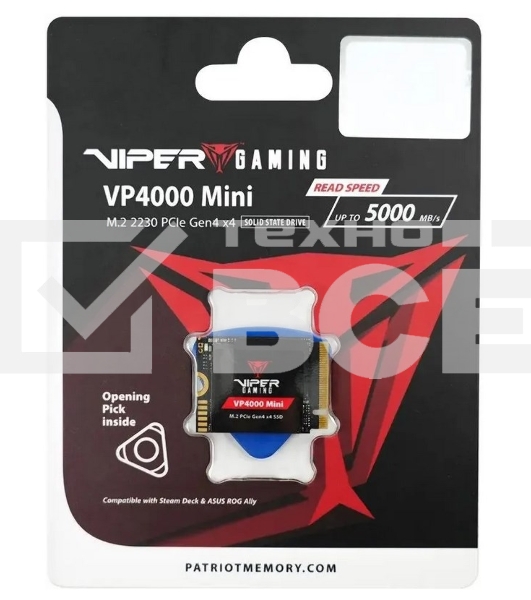 Накопитель SSD Patriot VP4000 Mini, 1Tb, PCIe 4.0 x4, M.2 2230, NVMe, R/W 5000/3500, с радиатором