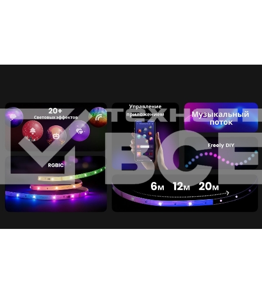 Умная светодиодная лента  Yeelight  , 6 метров   / RGBIC+ BLE /  YLYDD-0038