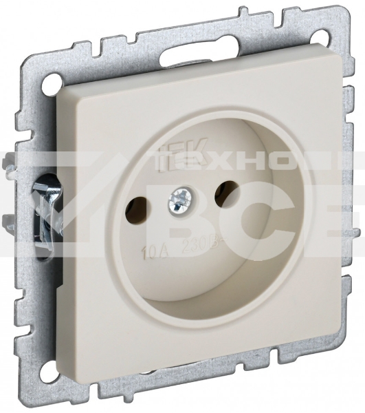 Розетка 1-местная IEK BRITE РС10-1-0-БрКр (BR-R10-10-K10) 10А, без заземления, без защитных шторок, бежевый