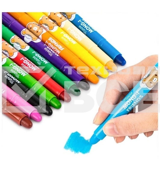 Масляная пастель Deli 72054 с поворотным механизмом, 12 цветов, длина 130мм, диаметр 13мм, пластиковая туба