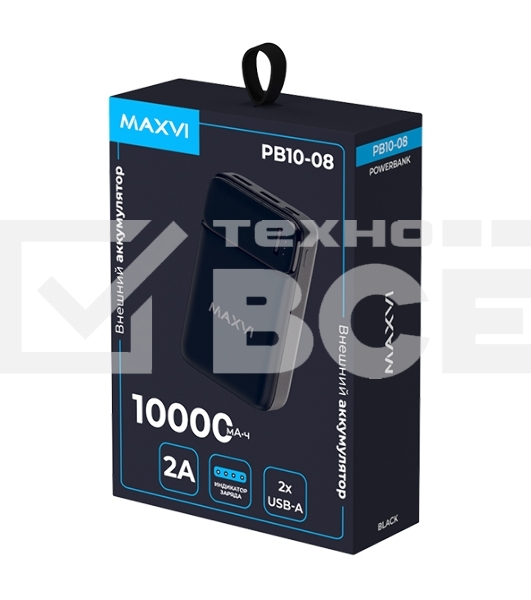 Портативный аккумулятор Maxvi PB10-08 10000 мАч, 2A, 2хUSB/Type-C/MicroUSB