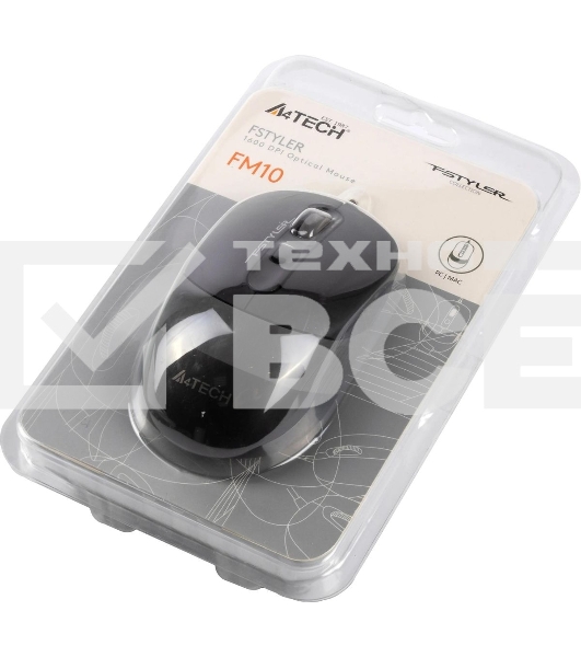 Мышь проводная A4Tech Fstyler FM10 черный/серый, 1600 dpi, USB, кнопки - 4