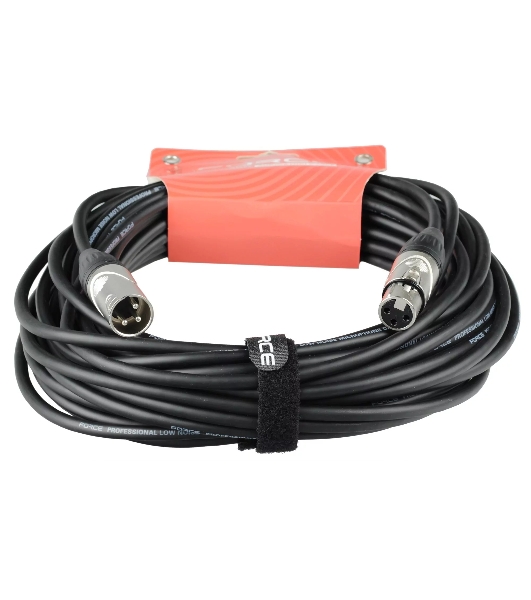 Кабель микрофонный FORCE FMC-05/15XLR (M) - XLR (F), высококачественный балансный, малошумящий с проводниками из безкислородной меди OFC, диаметр 6 мм, профессиональные металлические разъемы, длина 15 м, цвет черный