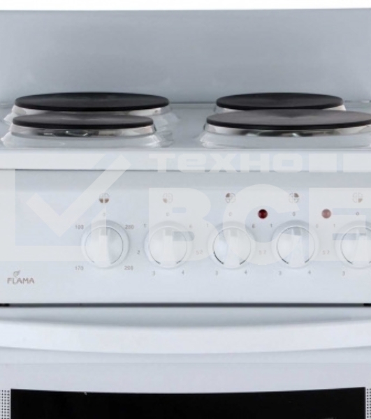 Плита электрическая Flama AE 1402 W белый, конфорок 4 шт, духовка 50 л, 50 см x 85 см x 60 см
