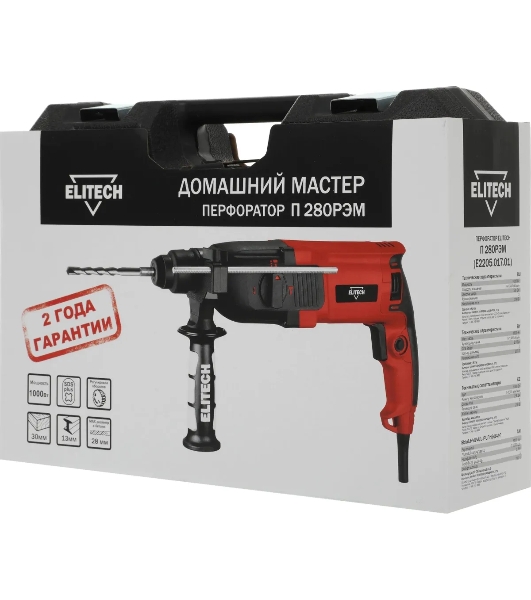 Перфоратор Elitech П 280РЭМ патрон:SDS-plus уд.:2.8Дж 1000Вт (кейс в комплекте)