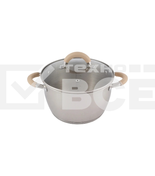 Кастрюля Mallony Fortuna нержавеющая сталь, 3,3 л, с крышкой, матовый корпус, ручки с силиконом (007219)