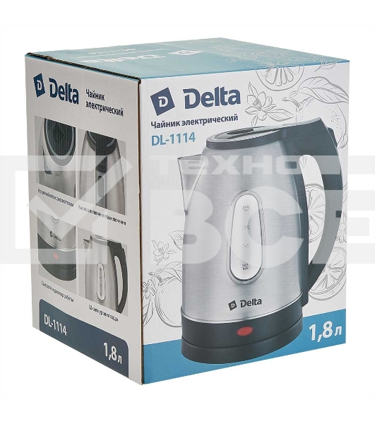 Чайник электрический DELTA DL-1114 нерж. с красным