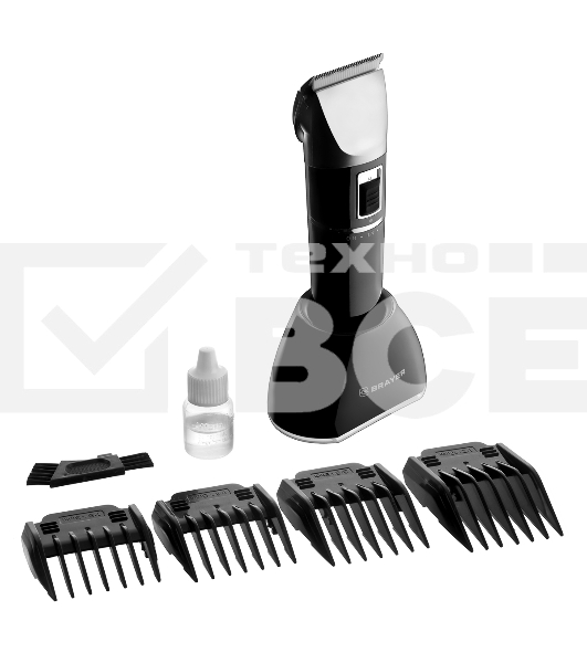 Машинка для стрижки BRAYER BR3402, LED-дисплей, 4 насад, турбо, титан. покр, регу. высоты лезвий