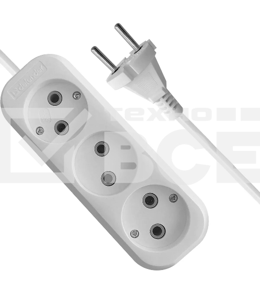 Удлинитель Defender (99276) B230 - 3 роз х 2 м, белый