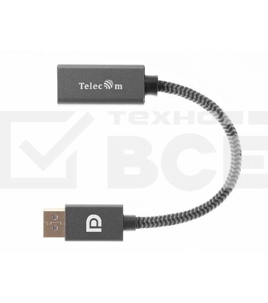 Кабель-переходник DP --> HDMI-F 0.2m , серый металлик, оплетка, 4K@60Hz, Telecom (TA560)