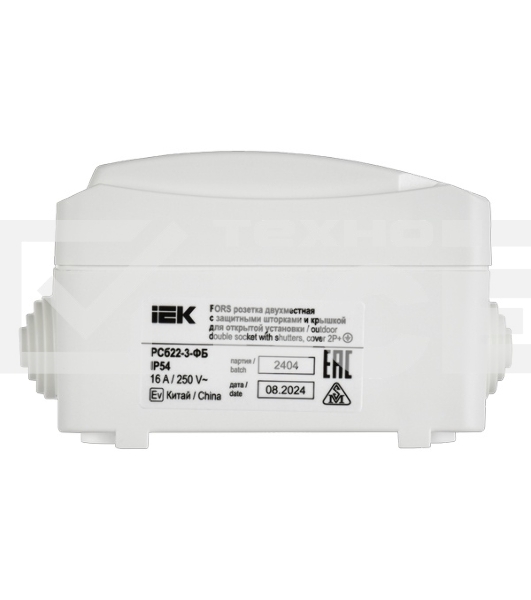 Розетка 2-я IEK ERS22-K01-16-54-DC ОП Форс РСб22-3-ФБ 16А IP54 с заземл. защ. шторки бел.
