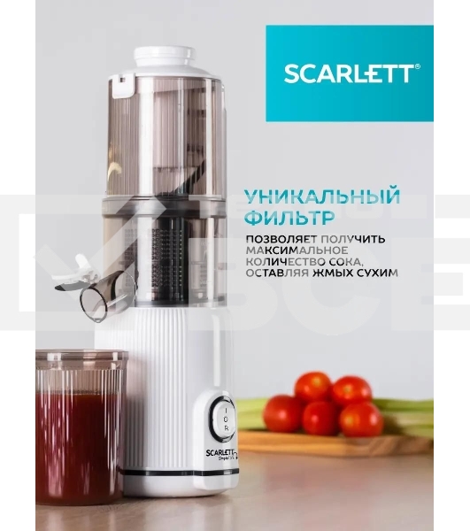 Соковыжималка шнековая Scarlett SC-JE50S63 400Вт рез.сок.:600мл. белый
