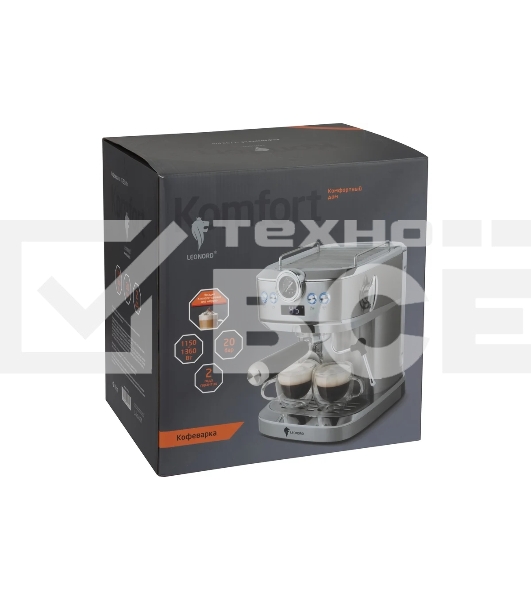 Кофеварка рожковая LEONORD LE-1753 Pro (108136) стальной, исп. кофе - молотый, 1,2 л, 1360 Вт, 20 бар
