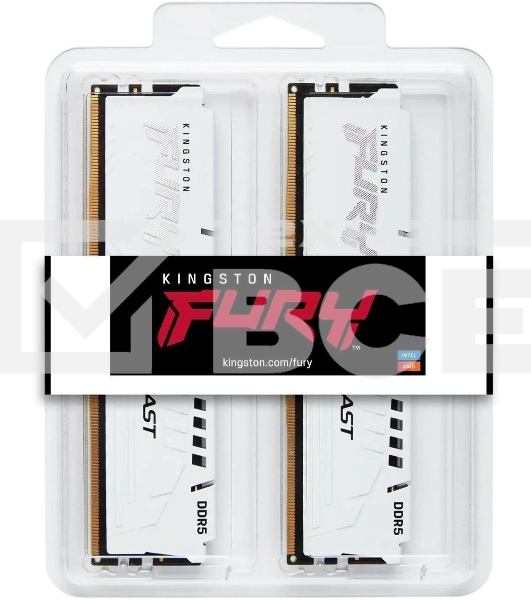 Оперативная память Kingston Fury Beast, DDR5, 32GB (2x16GB), 6000MHz, CL30, с радиаторами, белый