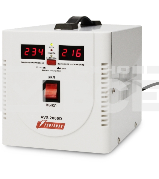 Стабилизатор напряжения Powerman AVS 2000D (2000ВА,15А,КПД 98%,циф. индикация вх./вых. напряж.) белый