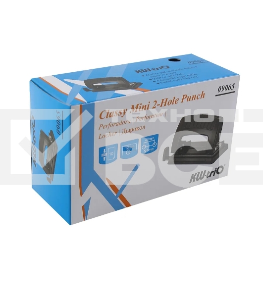 Дырокол Kw-Trio Classic Mini 09065BLACK, до 10 листов, металл черный, отверстий: 2, с линейкой