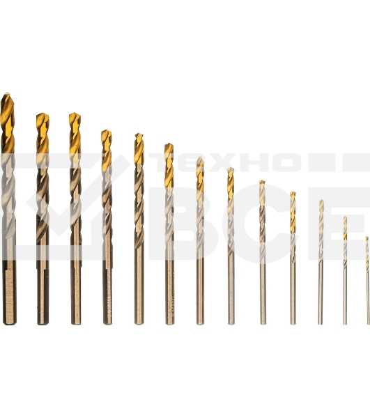 Набор сверл по металлу Denzel 1,5-6,5мм, Р6М5К8-TiN, Golden Tip, 13 шт 723006