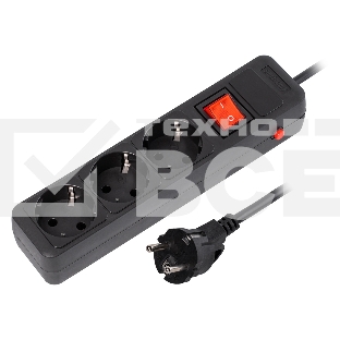 Сетевой фильтр 16А, 3500 Вт, 3 гнезда, без з/ш, с з/к, ПВС 3x1.0, 5 м, черный (SBSP-3-50-K)