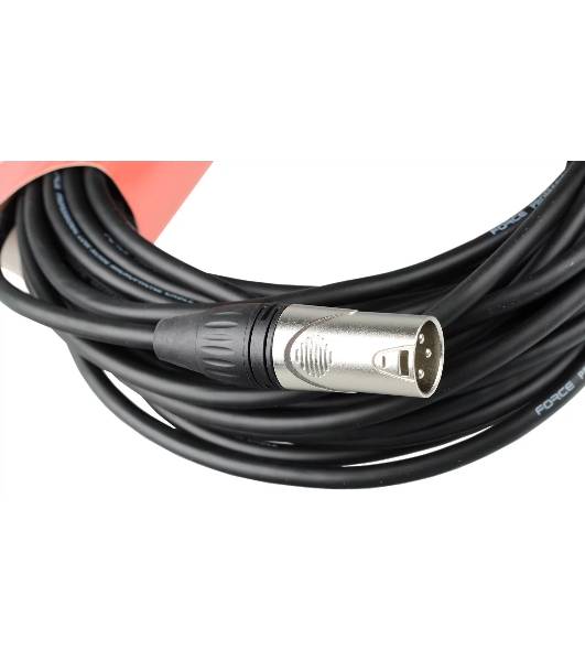 Кабель микрофонный FORCE FMC-05/15XLR (M) - XLR (F), высококачественный балансный, малошумящий с проводниками из безкислородной меди OFC, диаметр 6 мм, профессиональные металлические разъемы, длина 15 м, цвет черный