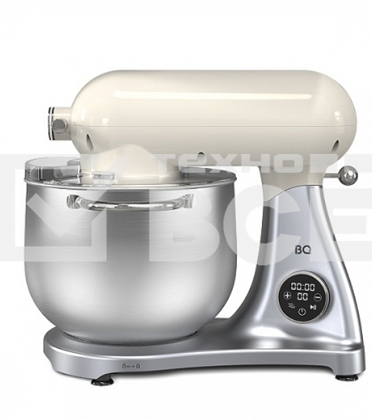 Планетарный миксер BQ MX851 Cream-Silver. Макс. мощность: 1800Вт / Параметри электропитания: 220-240 В, 50-60 Гц / Объем чаши: 8л / Вместимость загрузочного лотка: 2кг / Производительность: 2кг/мин / Скорость вращения шнека: до 210 об/мин / длина сетевого