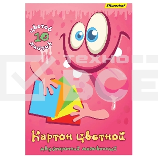Картон цветной Silwerhof двустор.мелов. 10л. 10цв. A4 Монстрики 230г/м2 1диз. обл.мел.картон папка