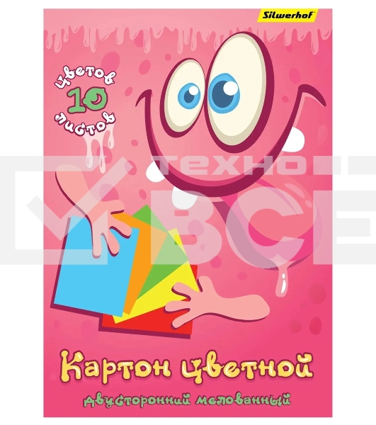 Картон цветной Silwerhof двустор.мелов. 10л. 10цв. A4 Монстрики 230г/м2 1диз. обл.мел.картон папка