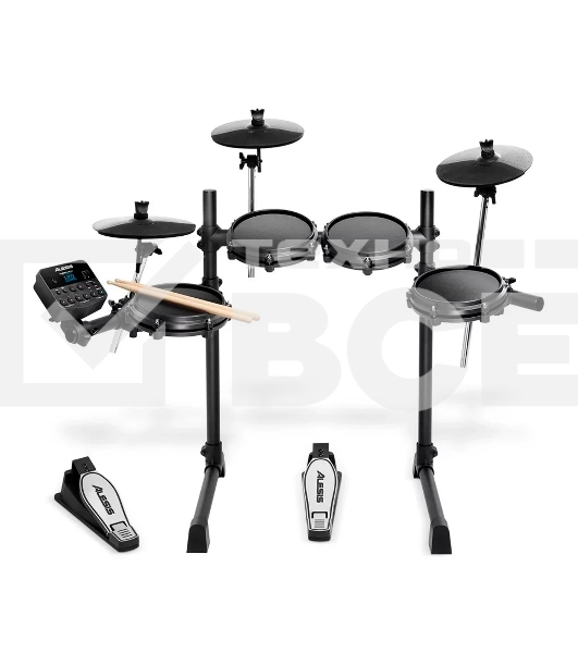 Электронная ударная установка Alesis TURBO MESH KIT TURBOMESHKITXEUK 8-ми дюймовый пэд малого барабана, 3 х 8-ми дюймовых пэда томов, 3 х 10-дюймовых тарелки: ride, hi-hat, crash, Педали-триггеры бас-барабана и хай-хета