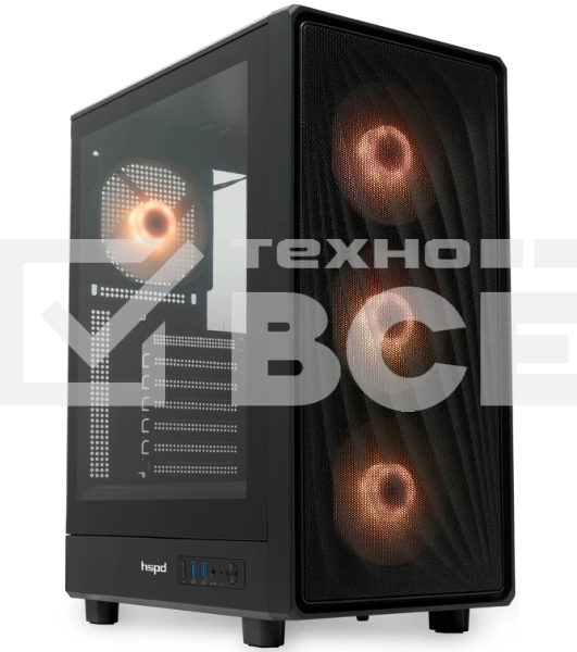 Компьютерный корпус HSPD M510, Mesh Mid Tower, черный, TG, 0.5 SPCC, 4x120мм ARGB ATX, mATX, mITX 180/280/160мм 1x2.5', 1x3.5', 7xPCI 2xUSB-A 3.0 517x277x418мм