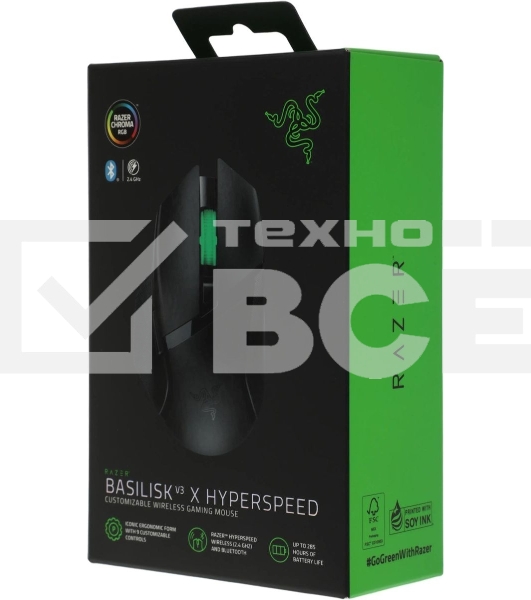 Мышь беспроводная Razer Basilisk V3 Hyperspeed черный, 18000 dpi, радиоканал, Bluetooth, USB, кнопки - 7