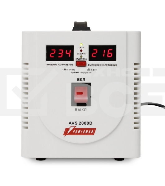 Стабилизатор напряжения Powerman AVS 2000D (2000ВА,15А,КПД 98%,циф. индикация вх./вых. напряж.) белый