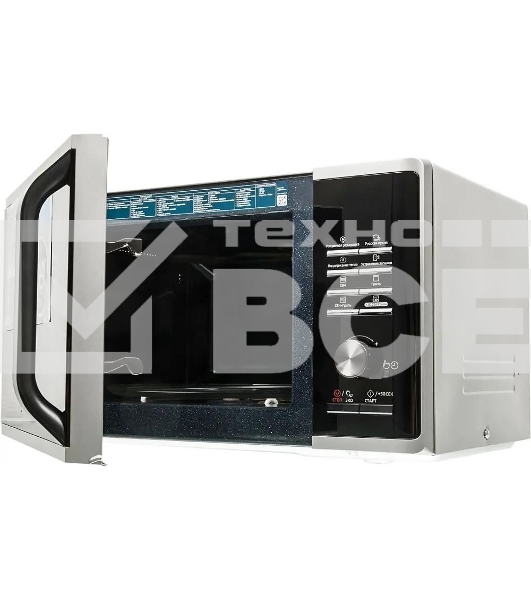 Микроволновая печь Samsung MG23K3515AS/BW серебристый/черный, 23 л, 800 Вт, переключатели - кнопки, поворотный механизм