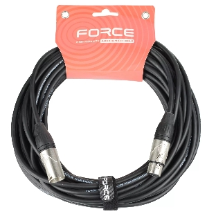 Кабель микрофонный FORCE FMC-05/15XLR (M) - XLR (F), высококачественный балансный, малошумящий с проводниками из безкислородной меди OFC, диаметр 6 мм, профессиональные металлические разъемы, длина 15 м, цвет черный