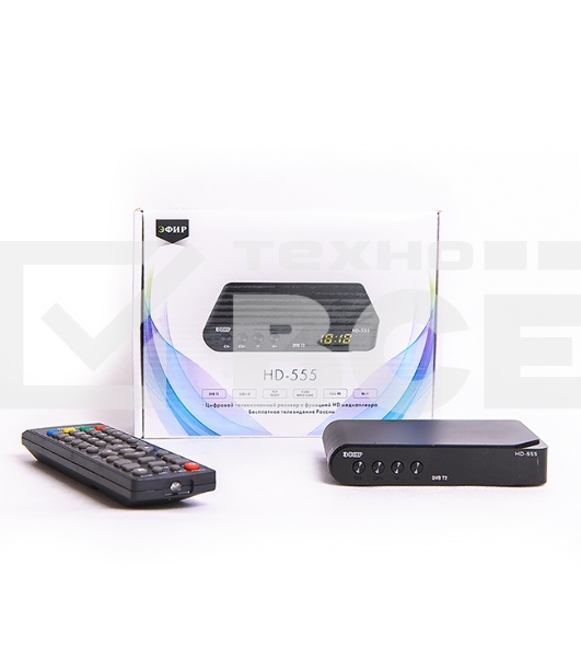Ресивер эфирный цифровой DVB-T2 HD HD-555 пластик, дисплей, Эфир