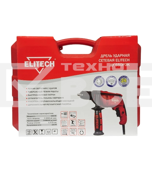 Дрель Elitech ДУ 650РЭ, 650 Вт, сетевая, ударная