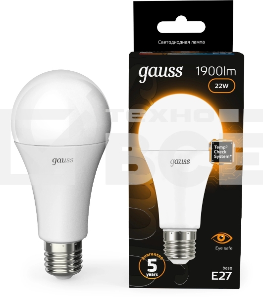 Лампа светодиодная Gauss A70 22Вт цок.:E27 груша 220B св.свеч.бел.теп. (упак.:10шт) (102502122)