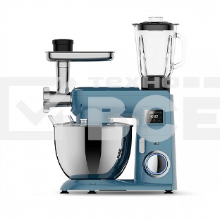 Планетарный миксер BQ MX850 Elemental Blue. Максимальная мощность 2000 Вт / Чаша из нержавеющей стали 8 л / Функция ферментации/ Подогрев чаши до 40'C / Электронное управление / Насадки в комплекте: для смешивания, для замешивания теста, для взбивания / Д