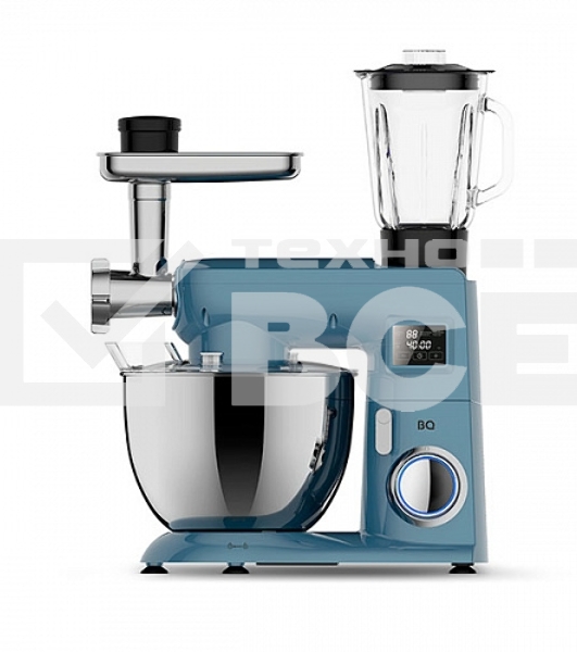 Планетарный миксер BQ MX850 Elemental Blue. Максимальная мощность 2000 Вт / Чаша из нержавеющей стали 8 л / Функция ферментации/ Подогрев чаши до 40'C / Электронное управление / Насадки в комплекте: для смешивания, для замешивания теста, для взбивания / Д