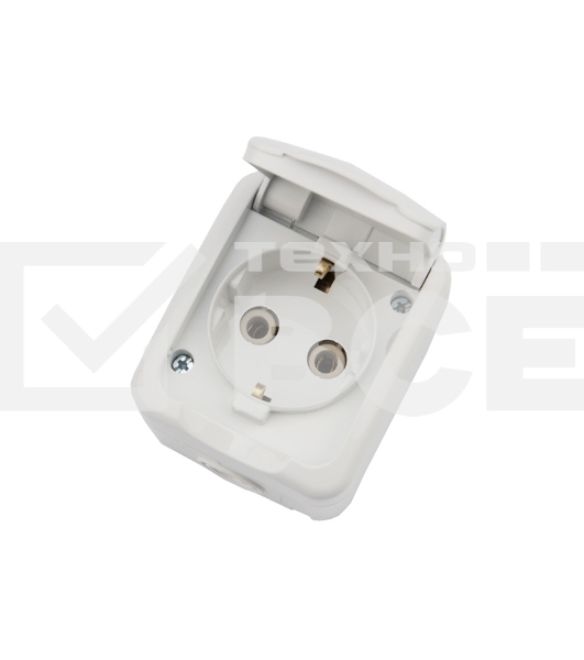 Розетка одноместная KRANZ Mini OG открытой установки с заземлением, IP54 белая