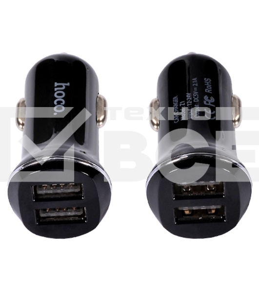 Автомобильная зарядка HOCO Z1 2xUSB, 2.1A, 11W, черный