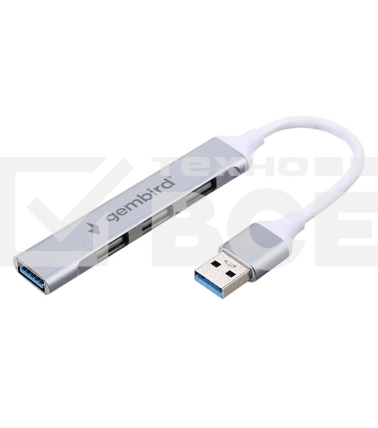 Разветвитель USB3.0/2.0 Gembird UHB-C206, USB3.0, 3xUSB2.0, кабель USB 10 см, серебристый металл, пакет