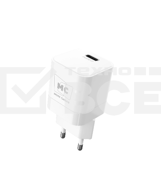 Сетевое зарядное устройство MORE CHOICE (4620202555854) NC86a 1Type-C 3.0A PD 20W для Type-C Type-C, белый